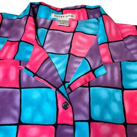 Notations Womens Size XL Colorful Checkered Blouse Button Collared Purple Pink - Picture 5 of 9